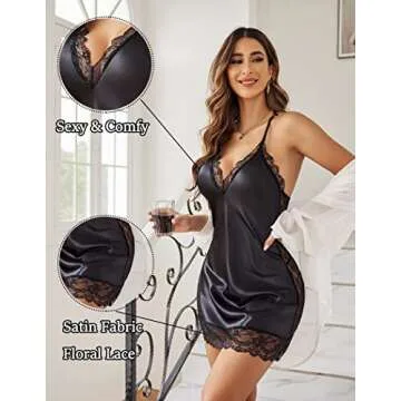 Avidlove Satin Lace Chemise Nightgown for Elegant Nights