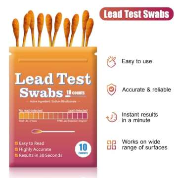 Lead Test Kit with 10 Pcs Lead Testing Swabs - Rapid Test Results in 30 Seconds - Suitable for All P...