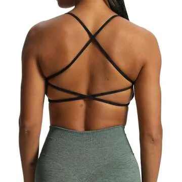 Aoxjox Women's Workout Sports Bras Fitness Backless Padded Ivy Low Impact Bra Yoga Crop Tank Top (Cloud Black, X-Small)