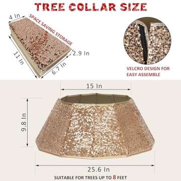 Blissun Christmas Tree Collar - Champagne Sequin Tree Ring for Elegant Holiday Decor