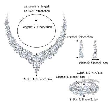 BriLove Wedding Bridal Jewelery for Women Austrian Crystal Teardrop Cluster Statement Necklace Dangle Earrings Link Bracelet Set Clear Silver-Tone