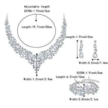 BriLove Wedding Bridal Jewelery for Women Austrian Crystal Teardrop Cluster Statement Necklace Dangle Earrings Link Bracelet Set Clear Silver-Tone
