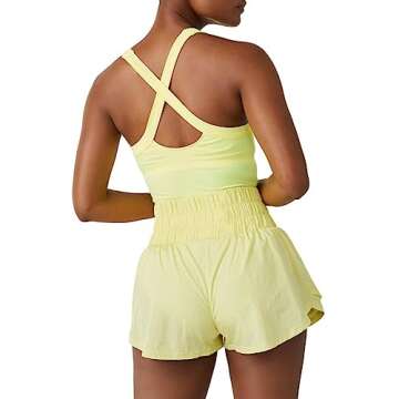 KAMOEUR The Way Home Skortsie Tennis Dress with Shorts Underneath, Sleeveless Workout Athletic Dress Romper Lemon