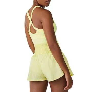 KAMOEUR The Way Home Skortsie Tennis Dress with Shorts Underneath, Sleeveless Workout Athletic Dress Romper Lemon