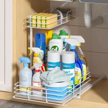 LAMU Under Sink Organizers and Storage, Pull Out Bathroom Kitchen Cabinet Organizers and Storage, 2-...