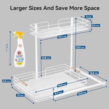 LAMU Under Sink Organizers and Storage, Pull Out Bathroom Kitchen Cabinet Organizers and Storage, 2-Tier White Under Sink Shelf Organizer Under Counter Storage Organizer