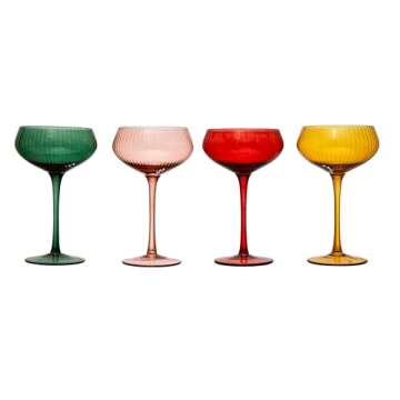 Creative Co-Op Stem, Set of 4 Colors Champagne Glasses, Multi