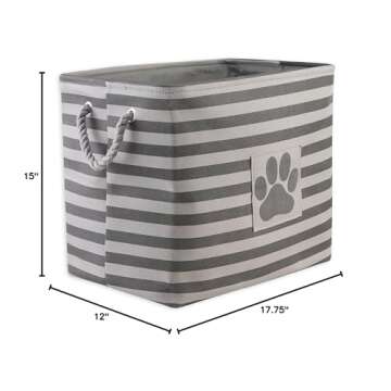 Bone Dry Pet Storage Collection Striped Paw Patch Bin, Large Rectangle, Gray