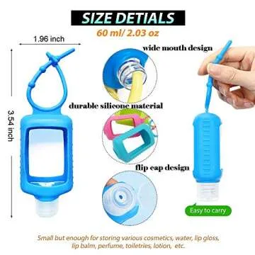 4 Pack Travel Size Plastic Clear Bottles w/Silicone Sleeve Refillable Empty Squeeze Containers Leakproof Flip Cap Keychain Bottles Hand Sanitizer Holder for Backpack Travel Outdoor (60ml/2oz) (A)