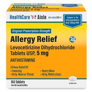 HealthCareAisle Allergy Relief - Levocetirizine Dihydrochloride Tablets USP, 5 mg, 160 Tablets, Orig...