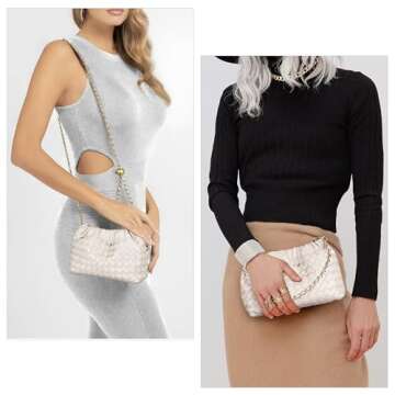 Woven Leather Small Crossbody Bag For Women Trendy. Dumpling Bag Ruched Clutch Purse For Women Evening Bag. Hobo Bag Cloud Purse Shoudler Bag