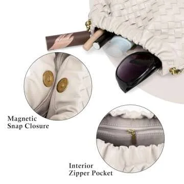 Woven Leather Small Crossbody Bag For Women Trendy. Dumpling Bag Ruched Clutch Purse For Women Evening Bag. Hobo Bag Cloud Purse Shoudler Bag