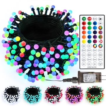 ODEETRONIC Color Changing Christmas Lights - 98Ft 300 LED RGB Globe String Lights, Remote Berry Stri...