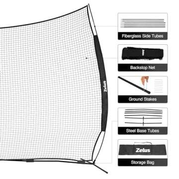 ZELUS 16x10 ft Barricade Backstop Net, Ball Sports Barrier Net, Practice Net for Baseball Softball Lacrosse Soccer and More, Mini Soccer Goal and Baseball Training Equipment for Kids and Adults, Black