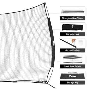 ZELUS 16x10 ft Barricade Backstop Net, Ball Sports Barrier Net, Practice Net for Baseball Softball Lacrosse Soccer and More, Mini Soccer Goal and Baseball Training Equipment for Kids and Adults, Black