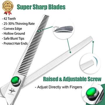 PURPLEBIRD 7 Inch Straight Dog Grooming Scissors Professional Pet Thinning Texturizing Shears Safety...