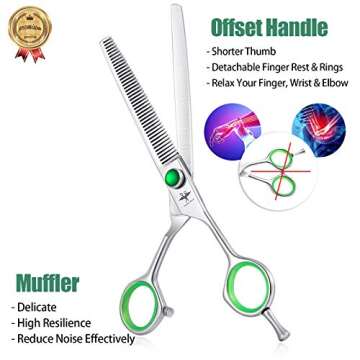 PURPLEBIRD 7 Inch Straight Dog Grooming Scissors Professional Pet Thinning Texturizing Shears Safety Noiseless Blunt Tip Trimming Shearing for Dogs Cats Japanese Stainless Steel Silver