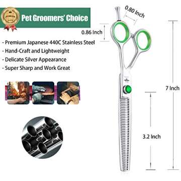 PURPLEBIRD 7 Inch Straight Dog Grooming Scissors Professional Pet Thinning Texturizing Shears Safety Noiseless Blunt Tip Trimming Shearing for Dogs Cats Japanese Stainless Steel Silver