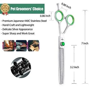 PURPLEBIRD 7 Inch Straight Dog Grooming Scissors Professional Pet Thinning Texturizing Shears Safety Noiseless Blunt Tip Trimming Shearing for Dogs Cats Japanese Stainless Steel Silver