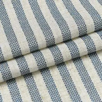 Vangao Stripe Farmhouse Kitchen Curtains 24 Inch Length Linen Blend Cafe Curtains Tickingstripe Tier Drapes Pinstripe Semi-Sheer Small Window Treatments Rod Pocket 2 Panels Blue on Beige