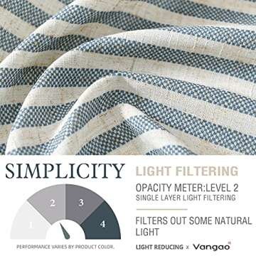 Vangao Stripe Farmhouse Kitchen Curtains 24 Inch Length Linen Blend Cafe Curtains Tickingstripe Tier Drapes Pinstripe Semi-Sheer Small Window Treatments Rod Pocket 2 Panels Blue on Beige