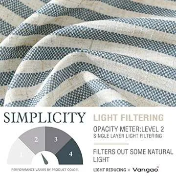 Vangao Stripe Farmhouse Kitchen Curtains 24 Inch Length Linen Blend Cafe Curtains Tickingstripe Tier Drapes Pinstripe Semi-Sheer Small Window Treatments Rod Pocket 2 Panels Blue on Beige