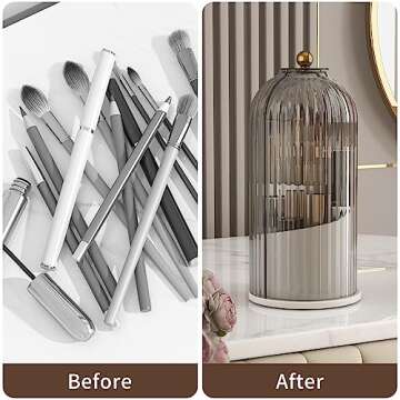 Dimmeda 360 Rotating Makeup Brush Organizer, Dustproof White