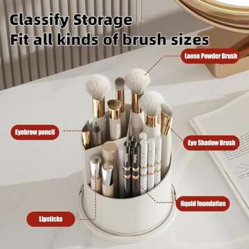 Dimmeda 360 Rotating Makeup Brush Organizer, Dustproof White