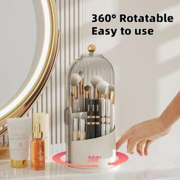 Dimmeda 360 Rotating Makeup Brush Organizer, Dustproof White