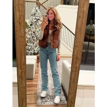 Ailoqing Women’s Faux Leather Puffer Vest - Stylish Winter Wear