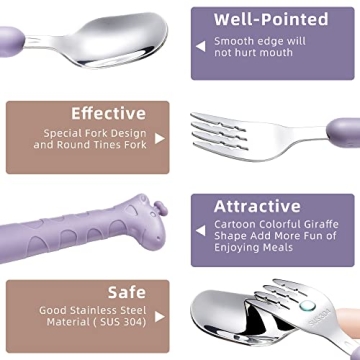 FUNNUO Kids Cartoon Stainless Steel Utensils in Portable Case