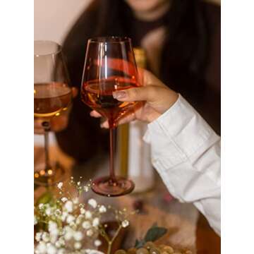 Saludi Original Dark Rose Wine Glasses, 16.5oz (Set of 6) Stemmed Single Color Red Barbie Glass - Great for All Wine Types and Occasions or Gifts - Luxury, Durable, Hand-Blown