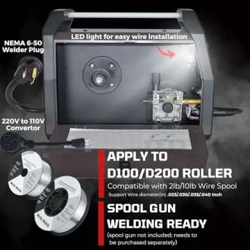 LOTOS MIG225 225A MIG Welder, 6 in 1 Gas MIG, Gasless Flux Core MIG, Stick, Lift TIG, Spot, Spool Aluminum Multi Process Welding Machine, Auto MIG Synergistic Setting & Voltage Fine Tuning, 120/240V