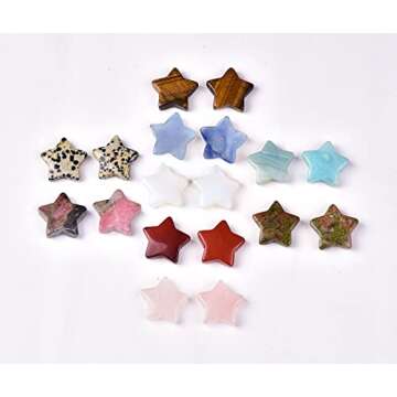 JIC Gem 1.2" Natural Star Crystal Stones Bulk Pocket Worry Stone Mixed Star Shaped Gemstone for DIY Meditation Reiki Balancing Set of 18 Wholesale