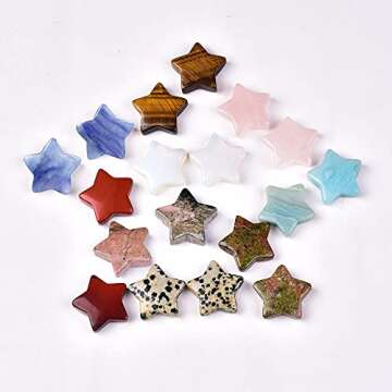 JIC Gem 1.2" Natural Star Crystal Stones Bulk Pocket Worry Stone Mixed Star Shaped Gemstone for DIY Meditation Reiki Balancing Set of 18 Wholesale