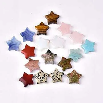 JIC Gem 1.2" Natural Star Crystal Stones Bulk Pocket Worry Stone Mixed Star Shaped Gemstone for DIY Meditation Reiki Balancing Set of 18 Wholesale