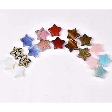 JIC Gem 1.2" Natural Star Crystal Stones Bulk Pocket Worry Stone Mixed Star Shaped Gemstone for DIY Meditation Reiki Balancing Set of 18 Wholesale