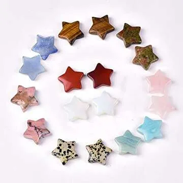 JIC Gem 1.2" Natural Star Crystal Stones Bulk Pocket Worry Stone Mixed Star Shaped Gemstone for DIY Meditation Reiki Balancing Set of 18 Wholesale