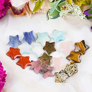 JIC Gem 1.2" Natural Star Crystal Stones Bulk Pocket Worry Stone Mixed Star Shaped Gemstone for DIY Meditation Reiki Balancing Set of 18 Wholesale