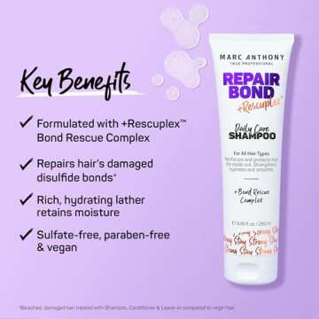 Marc Anthony Repairing Shampoo, Repair Bond +Rescuplex - Repairs, Strengthens & Maintains Bonds within Hair - Eliminates Frizz, Flyaways & Reduce Breakage - Dry & Damaged, Professional Treatment