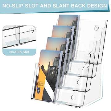 Acrylic Brochure Holder, 4 Tier Brochure Holder 8.5 x 11 Inches, Magazine Holder, Flyer Holder, Literature and Pamphlet Holder, Brochure Display Stand with Removable Divider, Use for 4 x 9 or 8.5 x 11