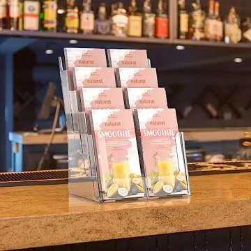 Acrylic Brochure Holder, 4 Tier Brochure Holder 8.5 x 11 Inches, Magazine Holder, Flyer Holder, Literature and Pamphlet Holder, Brochure Display Stand with Removable Divider, Use for 4 x 9 or 8.5 x 11