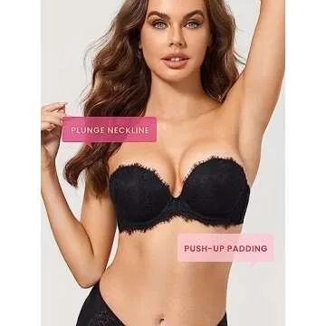 DOBREVA Lace Push Up Bra Plus Size Strapless Black 38B