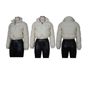 Angsuttc Bubble Coats for Women Puffer Jacket Zip-Up Crop Warm Winter Jackets with Pockets Beige M