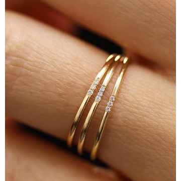 14K Gold Plated CZ Stackable Rings for Women