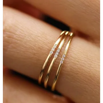14K Gold Plated CZ Stackable Rings for Women