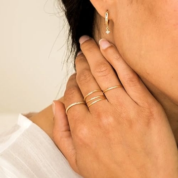 14K Gold Plated CZ Stackable Rings for Women