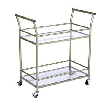 eHomeProducts Champagne Finish 2-tier Glass Serving Wine Tea Cart Kitchen with Caster Wheels