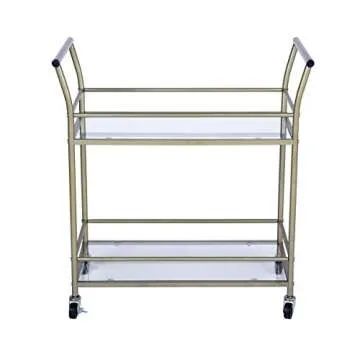 eHomeProducts Champagne Finish 2-tier Glass Serving Wine Tea Cart Kitchen with Caster Wheels