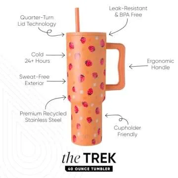 Stylish 40 oz Tumbler with Handle and Straw Lid | Eco-Friendly Travel Mug in Strawberry Fields